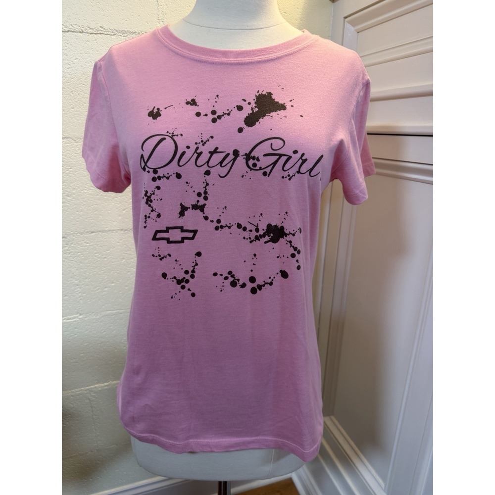 Bella Canvas‎ Pink Dirty Girl Chevy Graphic T-Shirt Women's Large USA Made Y2K